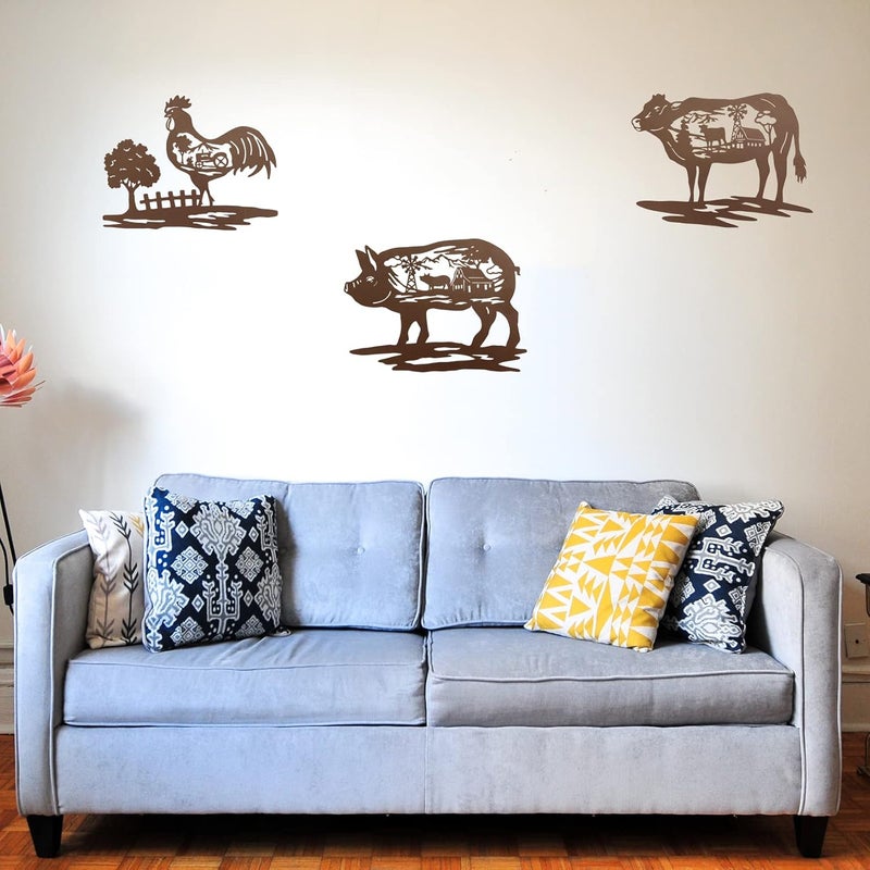 J-Fly Farm Wall Decor Farmhouse Metal Wall Art Pig Cow Rooster, 9 Inch set of 3, House Decorations for Living Room Bedroom Valentine, Rustic Farm Animal Windmill Décor for Indoor Outdoor Lodge - Image 2